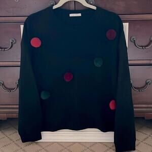 Zara Trafaluc black soft knit sweater w Pom poms M